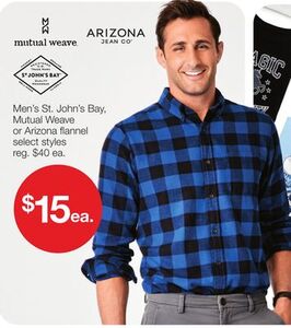 Men's St. John's Bay, Mutual Weave or Arizona flannel for $15 EA