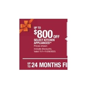 Up to $800 off Select Kitchen Appliances