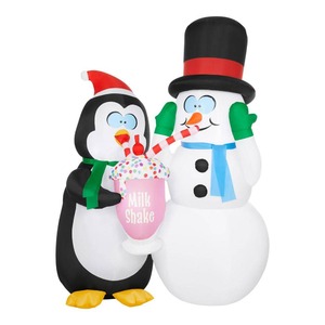 Home Accents Holiday 6 ft. Animated LED Snowman and Penguin Drinking Milkshake Christmas Airblown Inflatable Scene