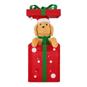 Home Accents Holiday 3.5 ft. Yuletide Lane LED Golden Retriever in Gift Box Holiday Yard Decoration