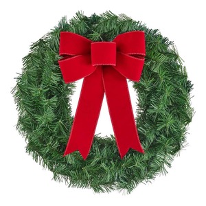 Home Accents Holiday 24 in. Unlit Artificial Wreath with Red Velvet Bow