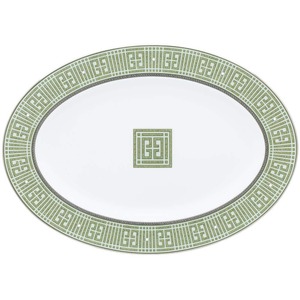 Noritake Infinity Green Gold 14 in. Bone China Oval Platter