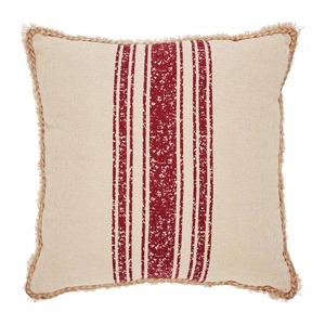 VHC BRANDS Yuletide Tan Red 18 in. x 18 in. Burlap Vintage Stripe Throw Pillow