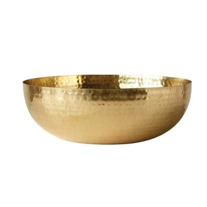 Storied Home 14 in. 56 fl.oz Gold Round Hammered Iron Serving Bowls