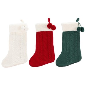 SAFAVIEH 20 in. White/Red/Green Knitted Cotton Cinnamon Christmas Stocking with Pom Pom Tassels (Set of 3)