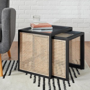 StyleWell Odell Cane Nested Accent Tables in Black/Rattan (Set of 2)