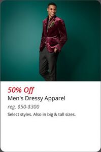 50% off Men's Dressy Apparel