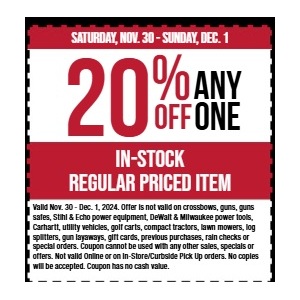 20% Off Any One Regularly Priced Item